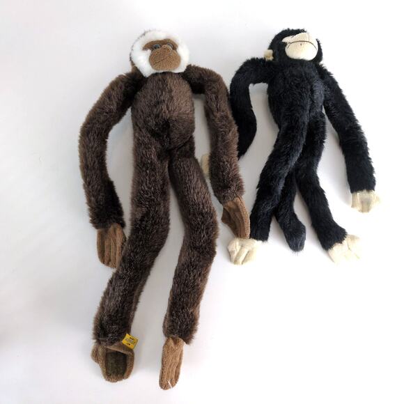Set of 2 Hanging Monkey Stuffed Animal Plush Fiesta Black & Wild Republic Brown - Picture 2 of 7
